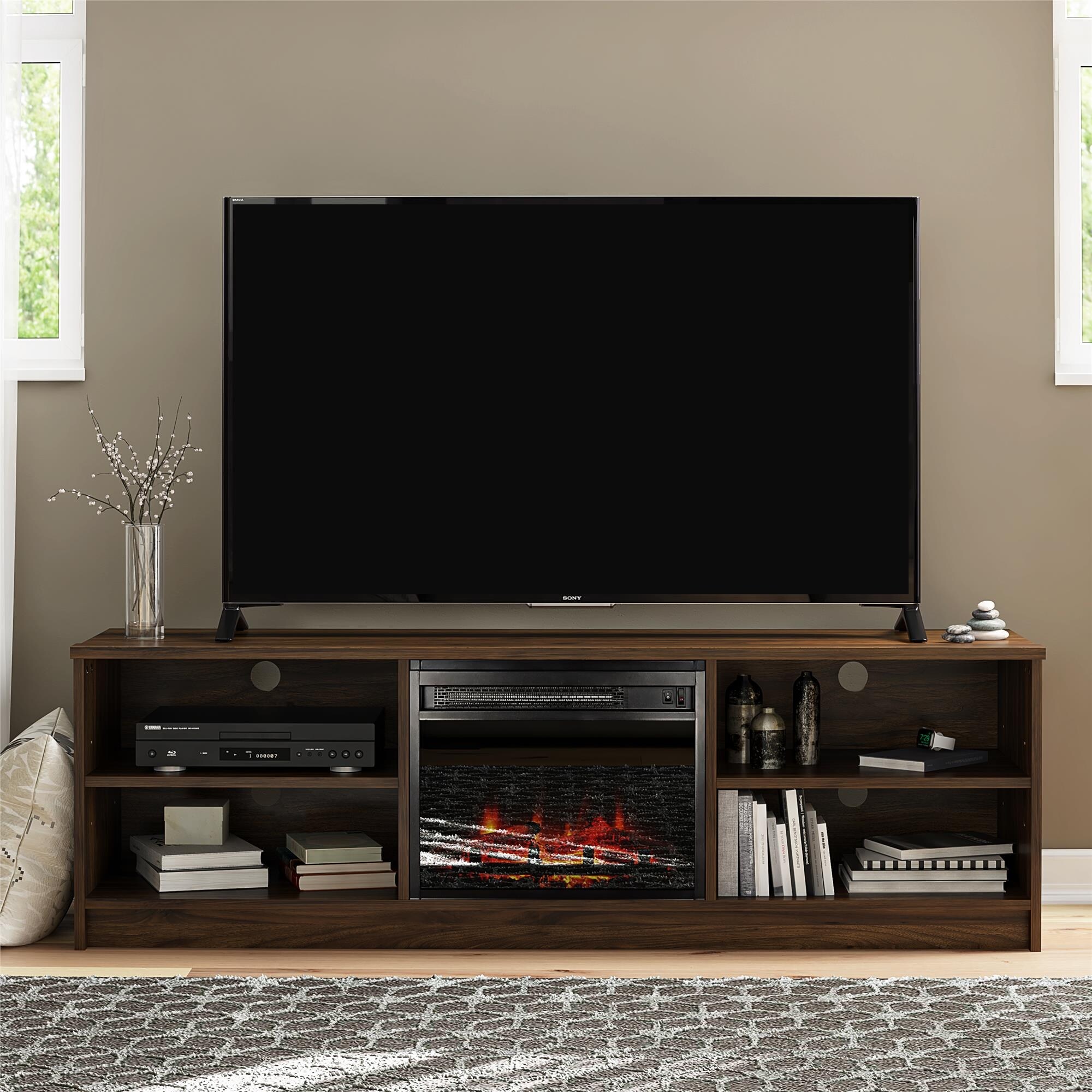 Ameriwood Home Nanton 65 inch TV Stand with Electric Fireplace Insert and 4  Shelves - On Sale - Bed Bath u0026 Beyond - 36055066