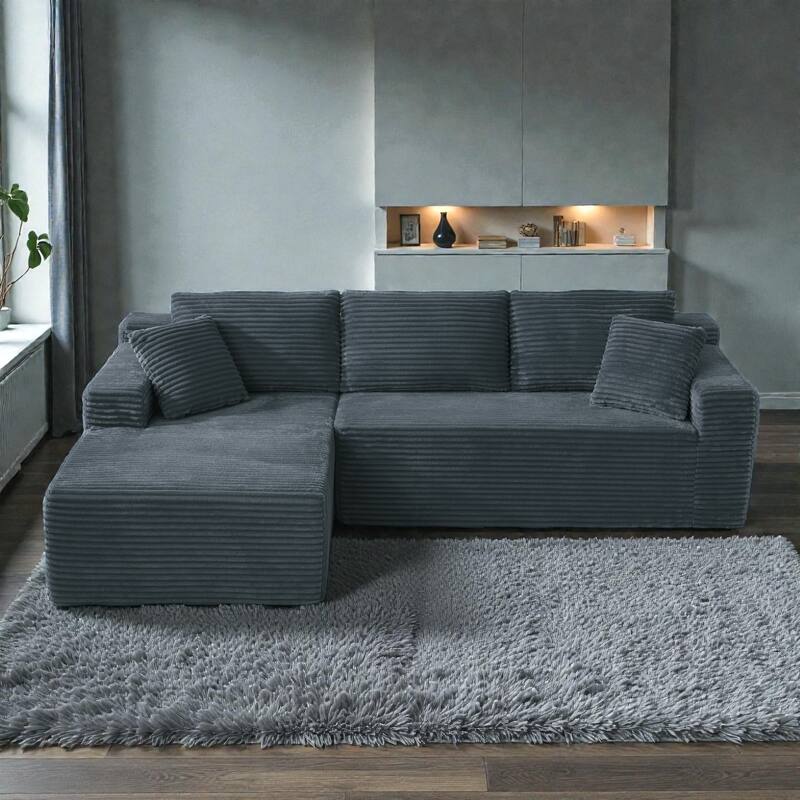 No Assembly Cloud Sectional Sofa, L Shaped Deep Seat Corduroy Modular Couch for Living Room Apartment