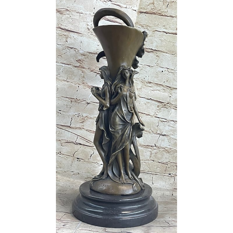 Art Deco Three Nymph Surround A Bronze Vase Sculpture Marble Base Figurine