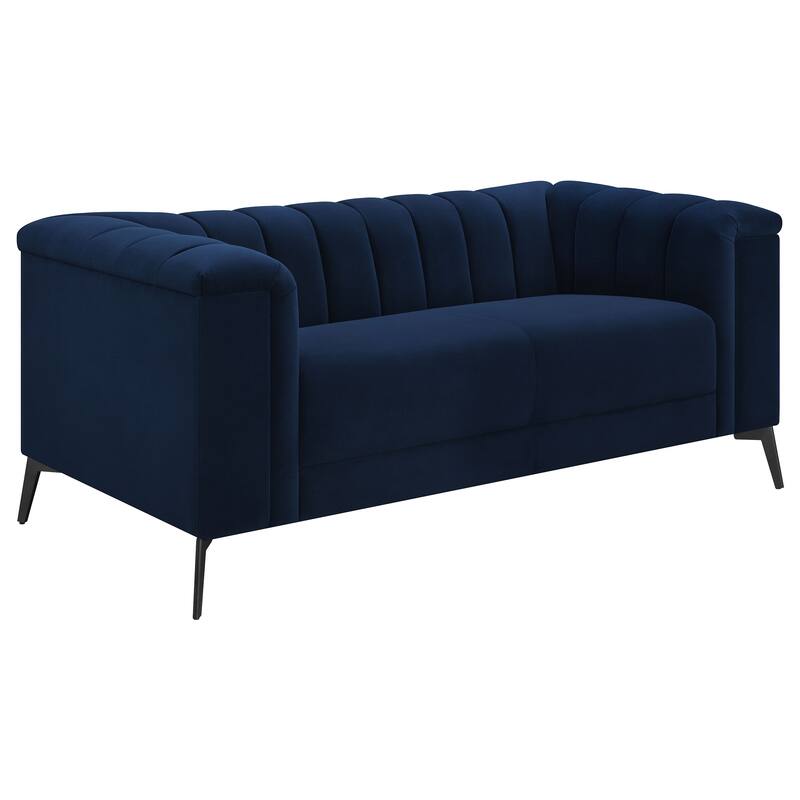Chalet Upholstered Tuxedo Arm Tufted Loveseat Blue - Blue
