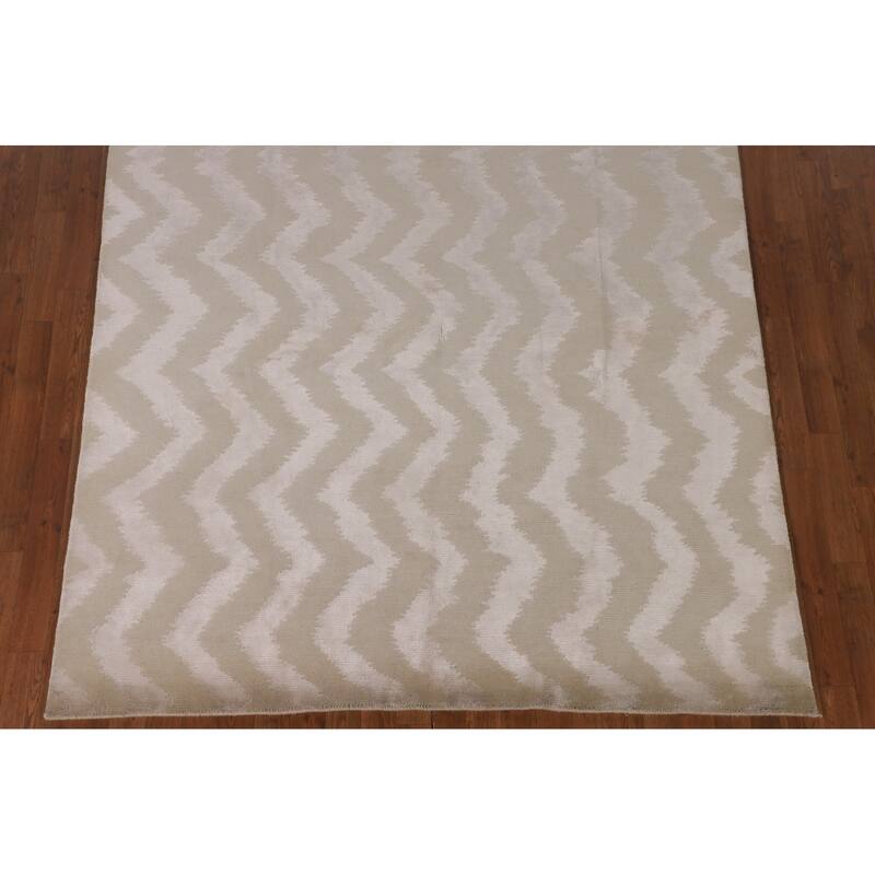 Chevron Style Nepalese Area Rug Hand-Knotted Oriental Wool Carpet - 5'11" x 9'0"