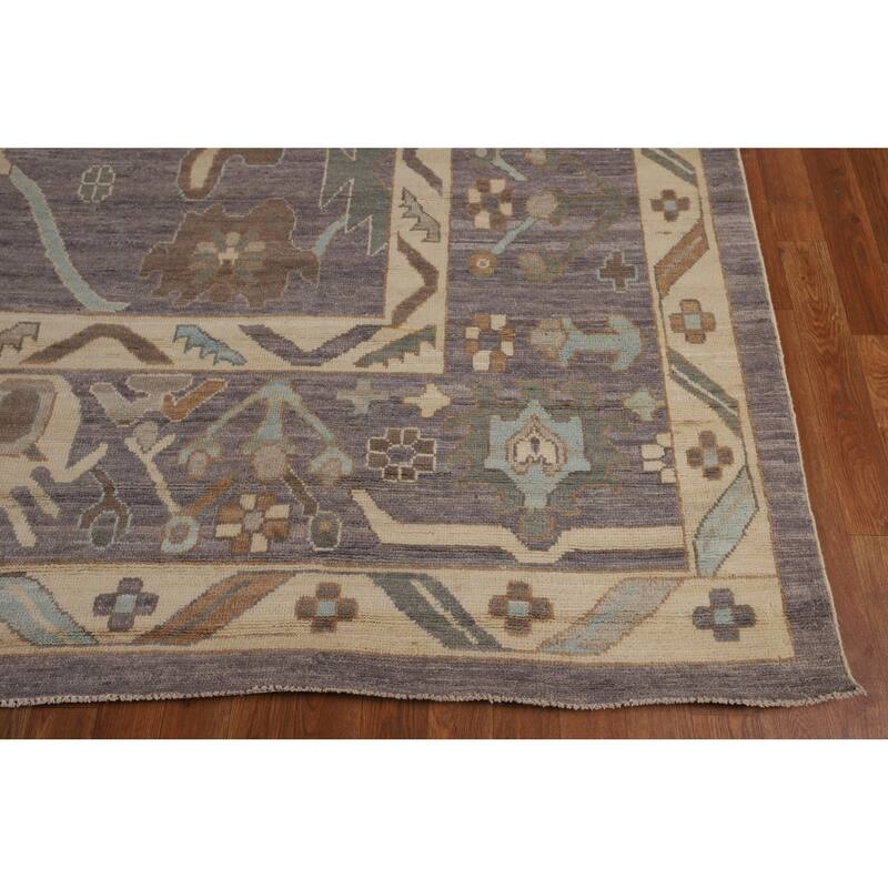 All-Over Gray Oushak Turkish Large Rug Hand-Knotted Wool Carpet - 10'3"x 13'10"