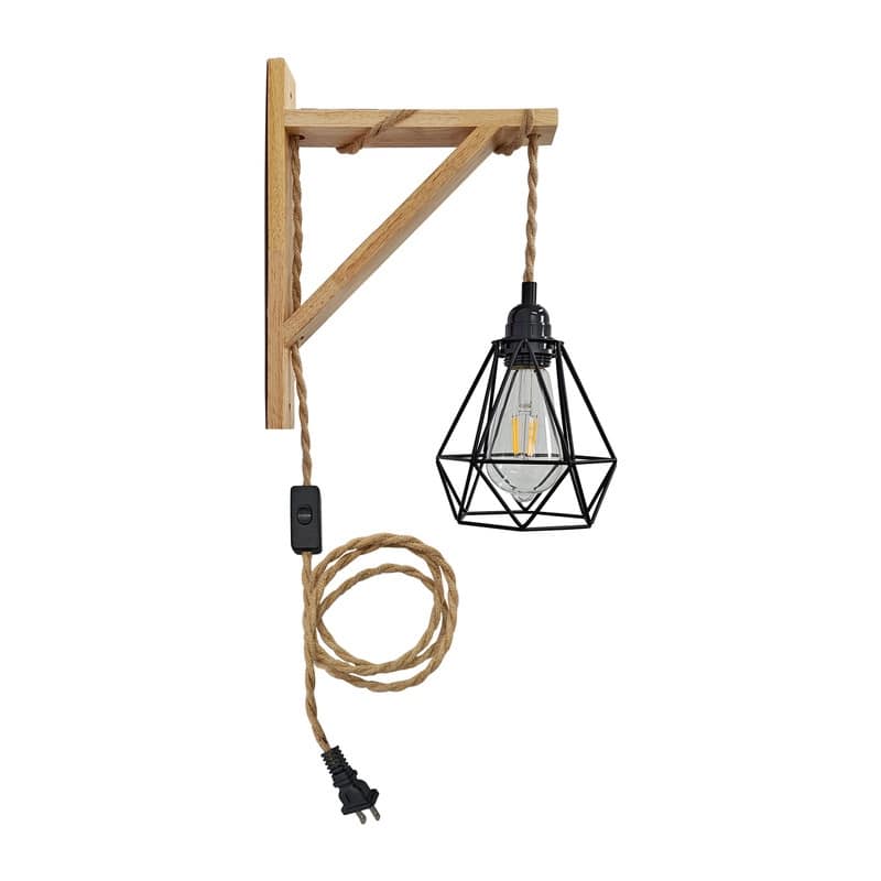 Rustic Plug-In Wall Sconce With Wood Shelf, Hanging Lamp With On/Off Switch, For Farmhouse Bedroom, Hallway, Living Room