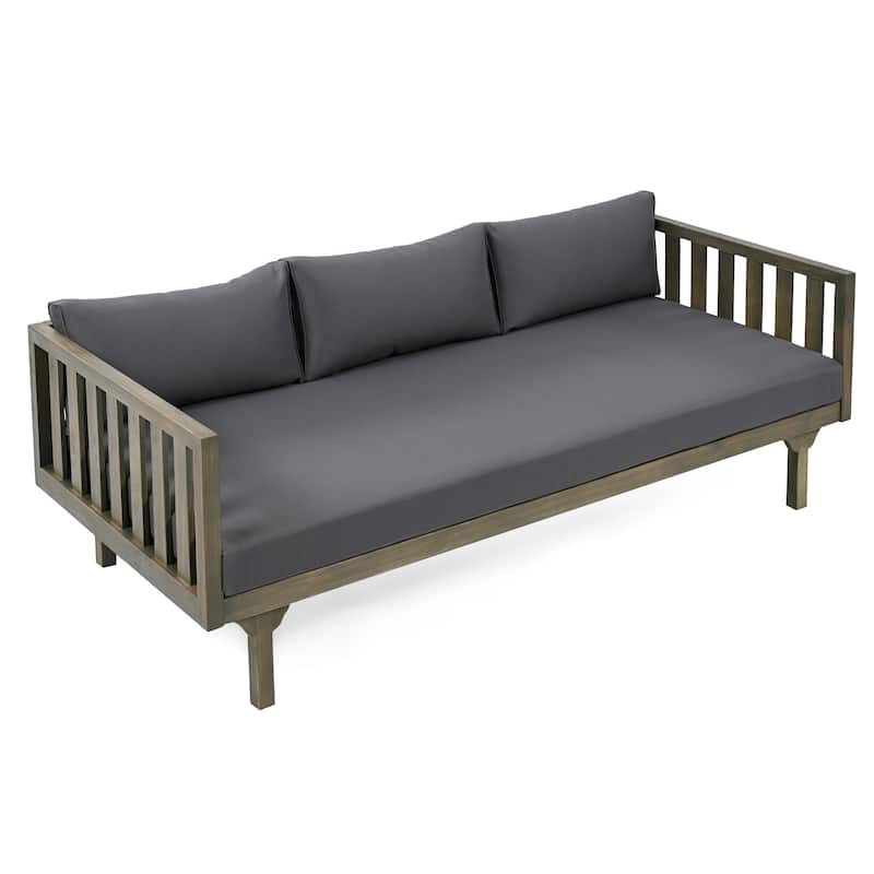 Roomfitters 3 Seater Wooden Patio Sofa with Weather-Resistant Cushions, Modern Outdoor Daybed, Sturdy Patio Seating