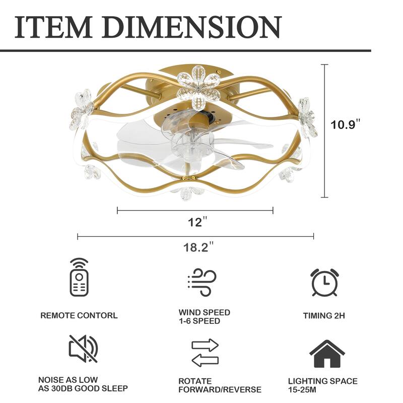 Oaks Aura 21in. Modern Smart App Control Daisy Crystal Low Profile Ceiling Fan With Light, Flush Mount Ceiling Fan for Bedroom