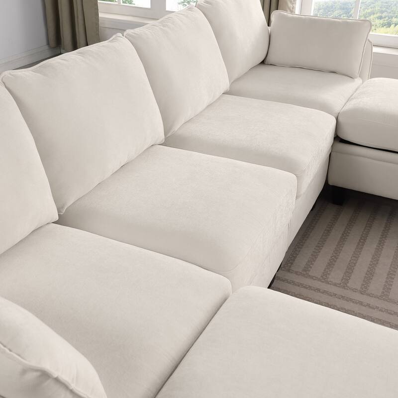 109.4" Chenille Sectional Sofa with Two Ottomans