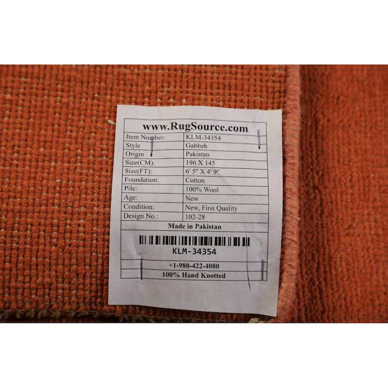 Orange Gabbeh Modern Oriental Rug Handmade Wool Carpet - 4'9" x 6'5"
