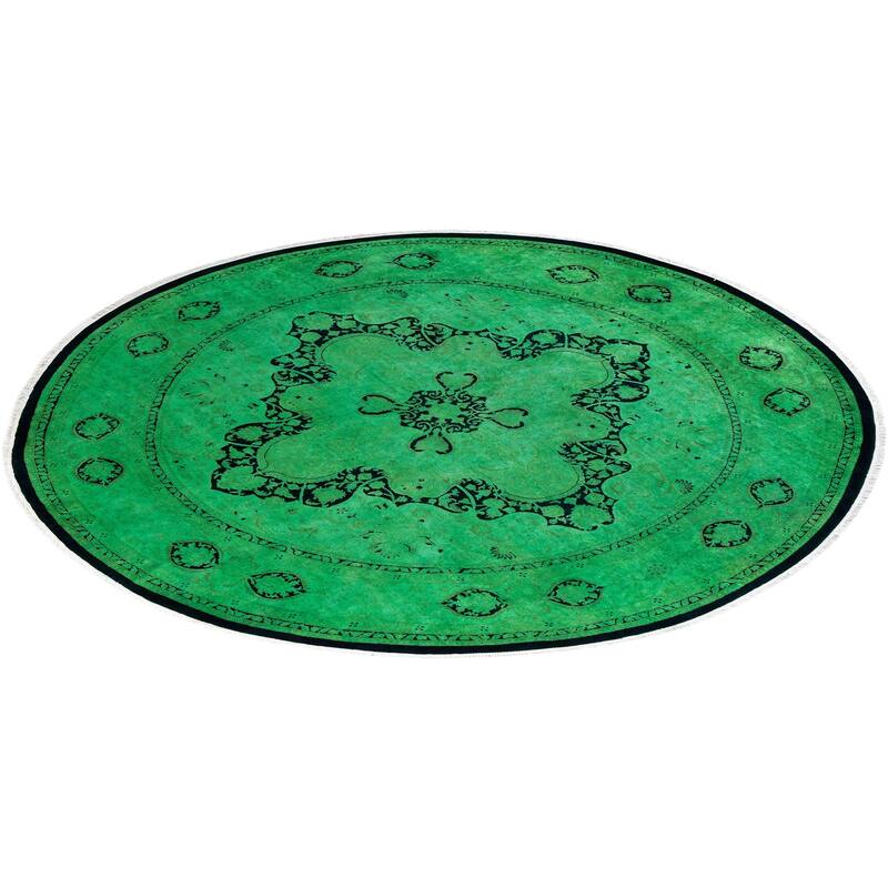 Contemporary Overdyed Wool Hand Knotted Round Area Rug - 8' 1" x 8' 1"