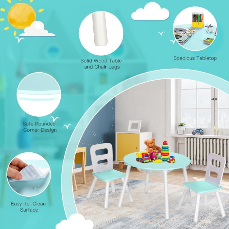 Wood Activity Kids Table and Chair Set with Center Mesh Storage for Snack Time and Homework - 23.5" x 23.5" x 17.5" (L x W x H)