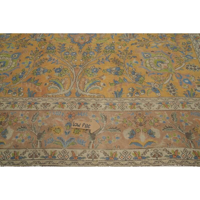 Hand Knotted Oriental 100% Wool Carpet Traditional Floral Yellow & Gold Mashad Area Rug - 12' 11'' X 9' 7''
