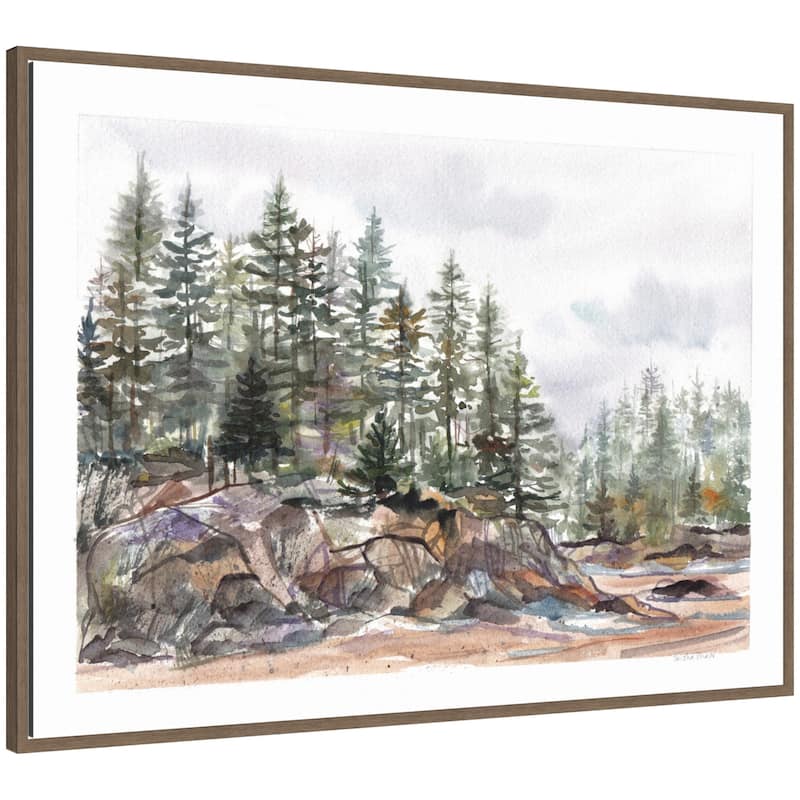 Kate and Laurel Sylvie Framed Canvas Pine Trees on Rocky Coast by Patricia Shaw - Brown