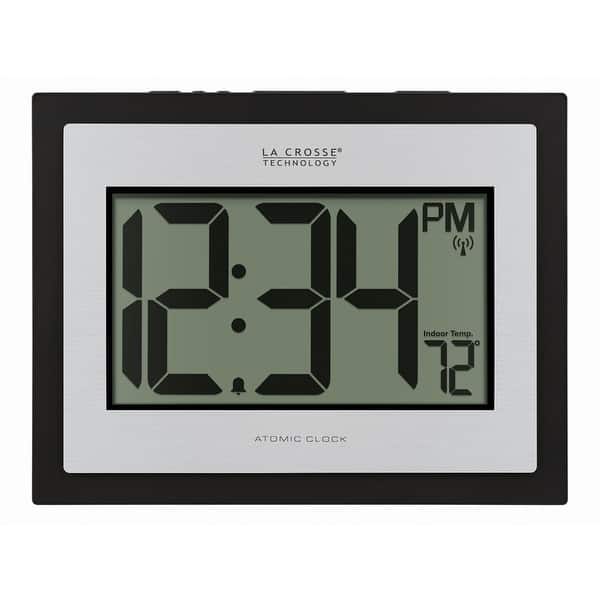slide 2 of 6, La Crosse Technology Atomic Digital Silver Clock with Temp
