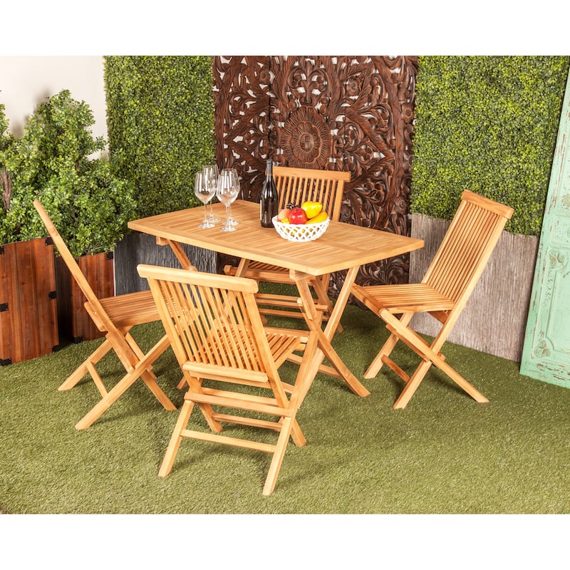 Brown Teak Wood Traditional Indoor/Outdoor Picnic Dining Table Set (Set of 5 Pieces) - S/5 47"W, 31"H (A+B) - Brown