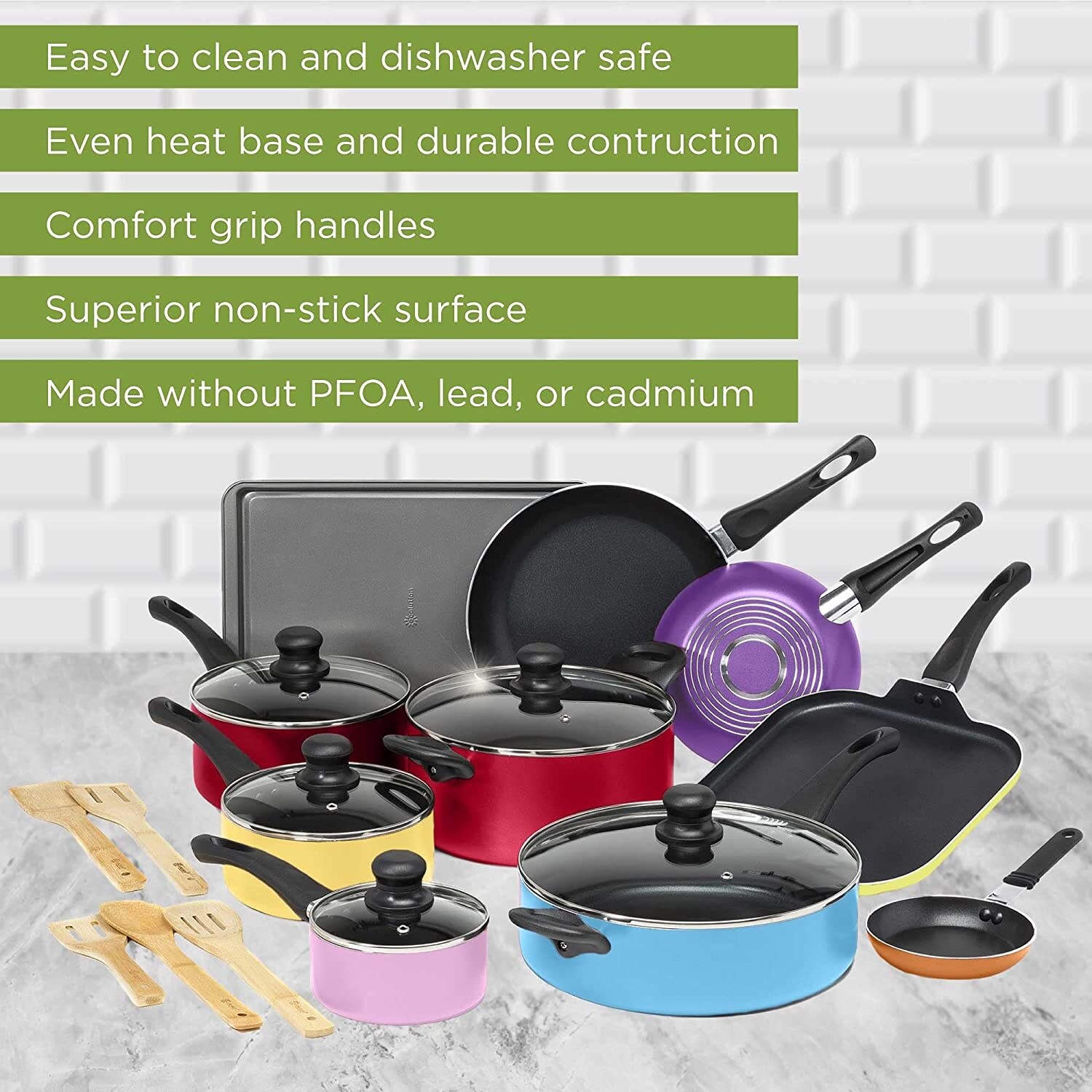 Ecolution Easy Clean Non-Stick Cookware, Dishwasher Safe Pots and Pans Set,  12 Piece, MultiColor 