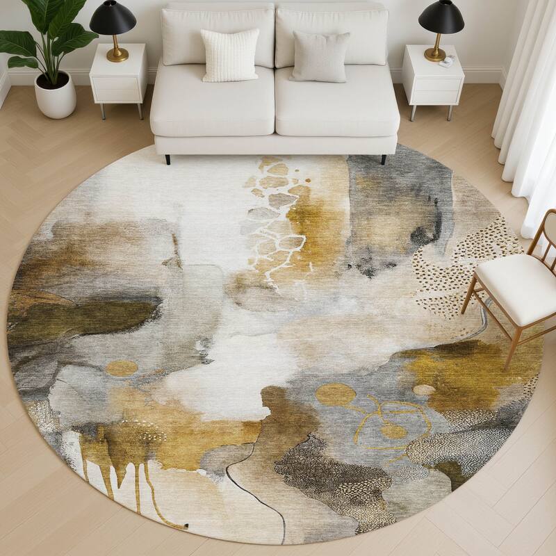 Premium Washable Super Soft Abstract Contemporary Mayfield Rug - Mocha - 8' x 8'