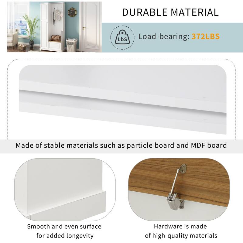 Modern Hall Tree with Flip-Up Bench, Adjustable Shelves & Hanging Hooks for Entryways & Mudrooms