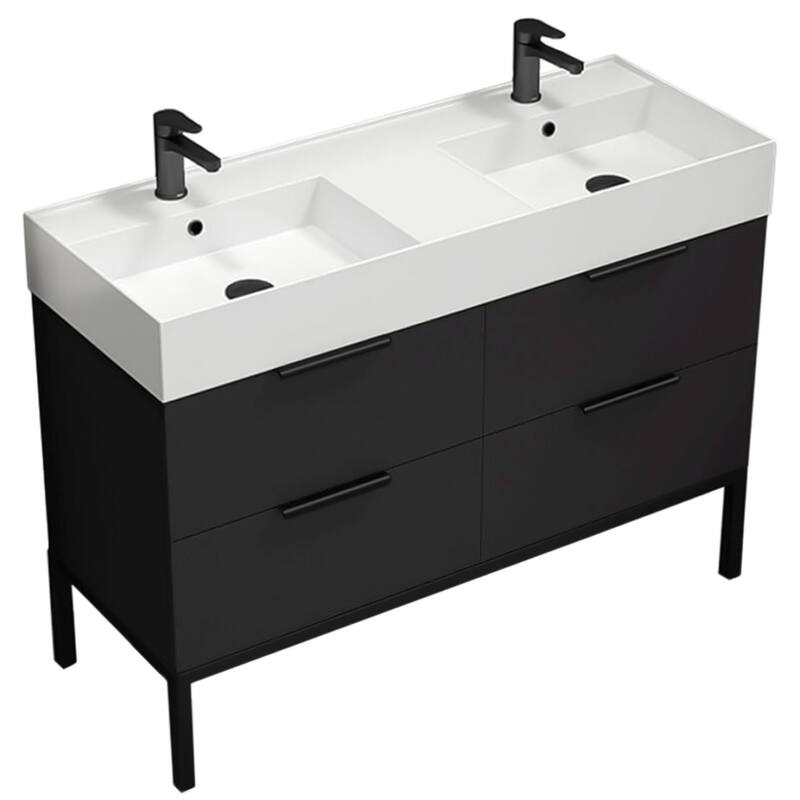 Nameeks Derin-4818-2 Derin 48" Free Standing Double Basin Vanity Set - Matte Black - Anthracite Finish