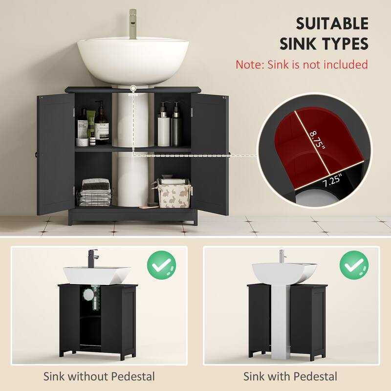 kleankin 23.5" Pedestal Sink Storage Cabinet, Freestanding Bathroom Under Sink Cabinet with U-Shape Cut-Out, Black