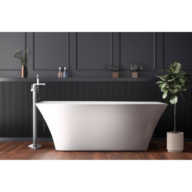 Vinter 59 in. Freestanding Acrylic Flatbottom Soaking Bathtub in White