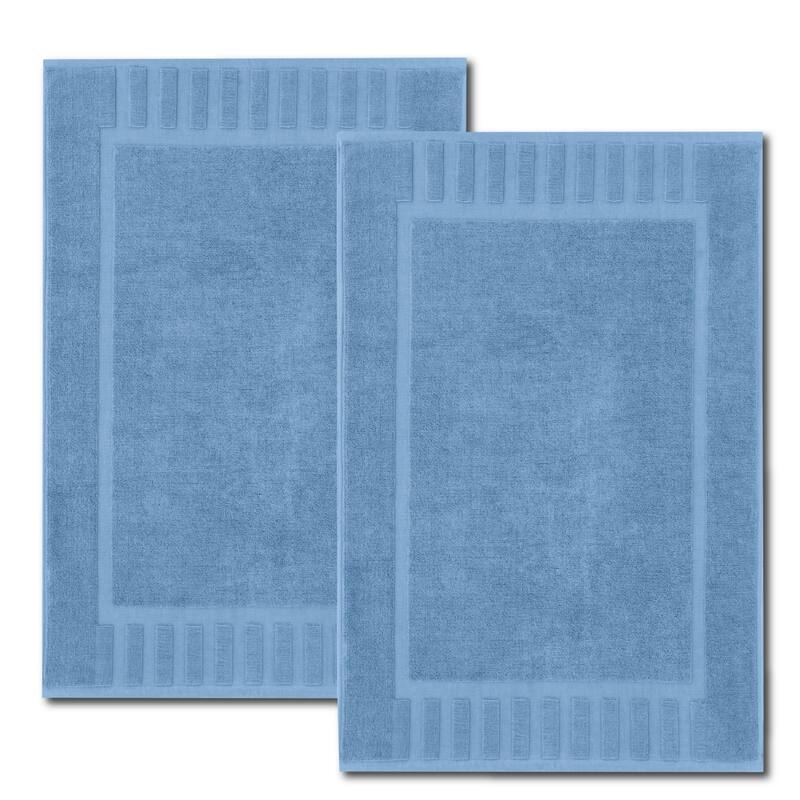 White Classic Luxury Cotton Bath Mat 22x34 Set of 2 - Light Blue
