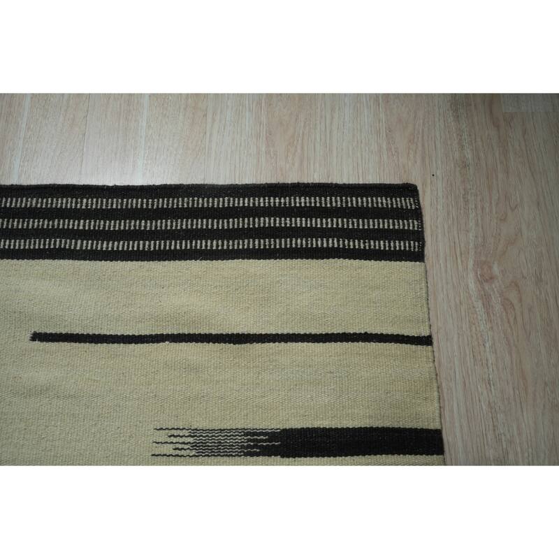 Home Decor Beige and Brown Hand-Woven Wool Flat Modern Weave Rug by EORC Elegant Area Rug for Adding Warmth and Contemporary