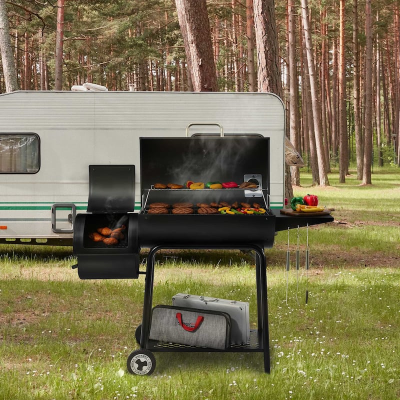 Royal Gourmet 30-Inch Barrel Charcoal Grill with Offset Smoker, Black