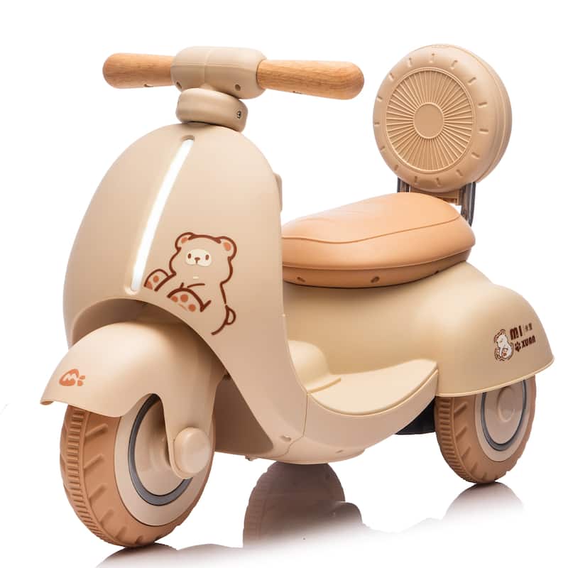 Beige 3-Wheel Scooter Ride-On Scooter with Parent Remote Control, Battery Powered Electric Car with Bluetooth Music