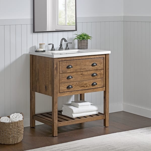 slide 2 of 25, Monterey Farmhouse 31-Inch Single Bathroom Vanity Natural Brown
