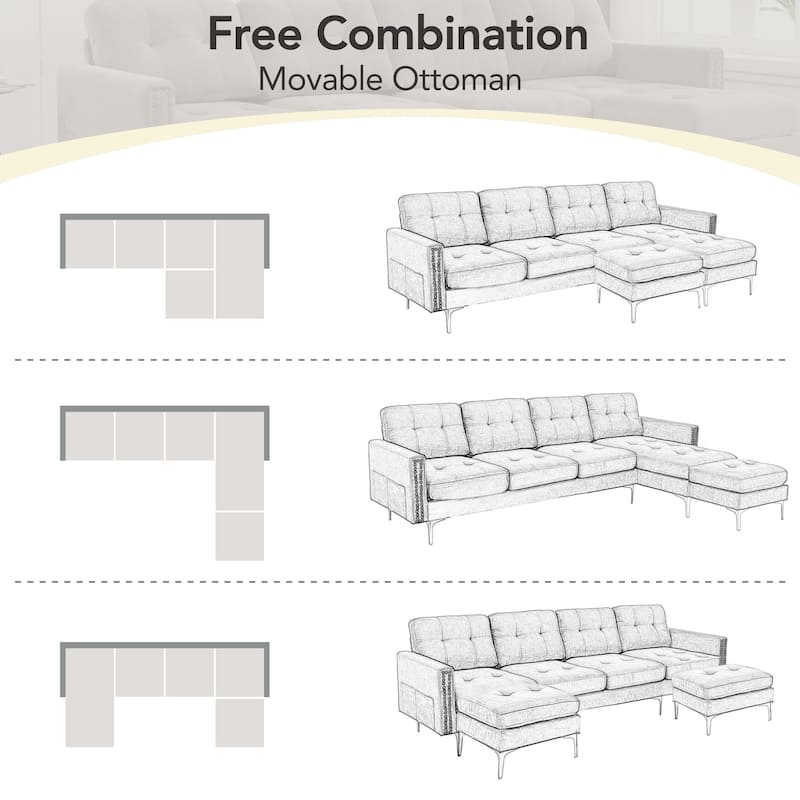 110.6" L Shaped Convertible Sectional Sofa Couch with Movable Ottoman
