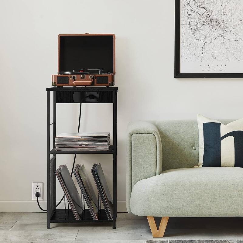 Vinyl Record Storage Table with Power Outlet