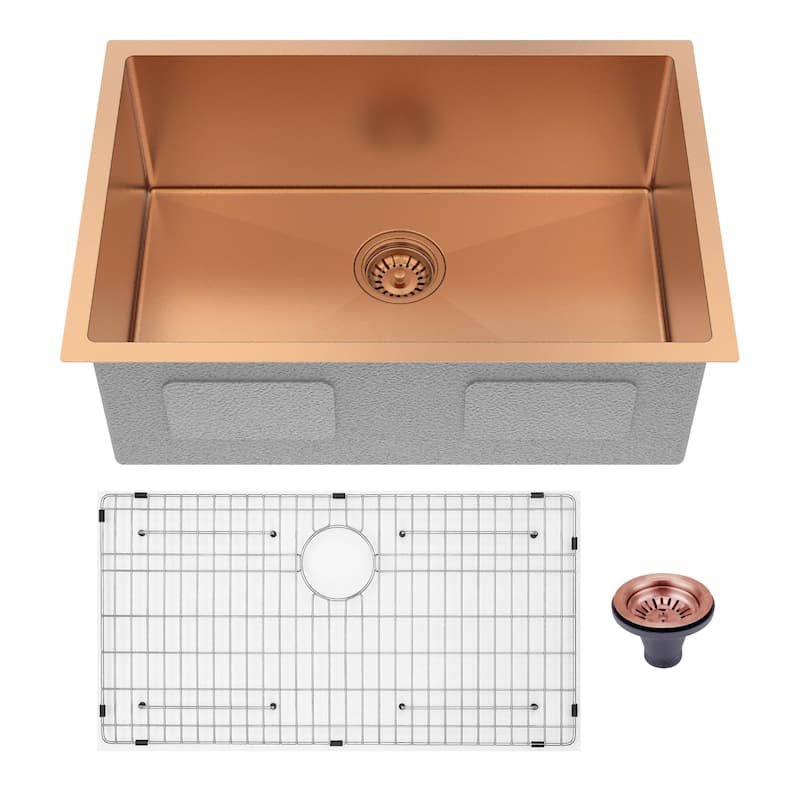 HomeRoots 10" X 27" Rose Gold Stainless Steel Undermount Kitchen Sink - 27.00 in. x 10.00 in. x 18.00 in.