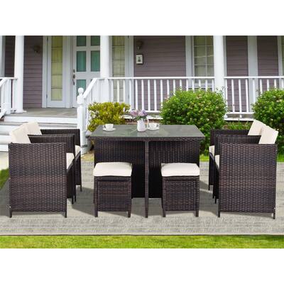 Leisure Zone 9 Piece Patio Rattan Dining Set with Cushions