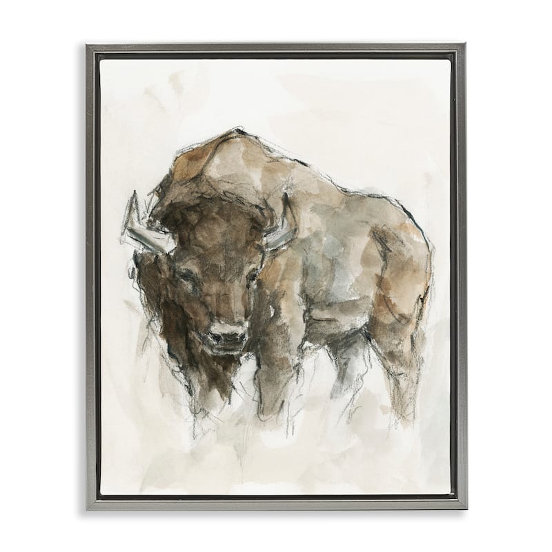 Stupell Western American Buffalo Brown Country Animal Floater Frame - 17 x 21 - Grey