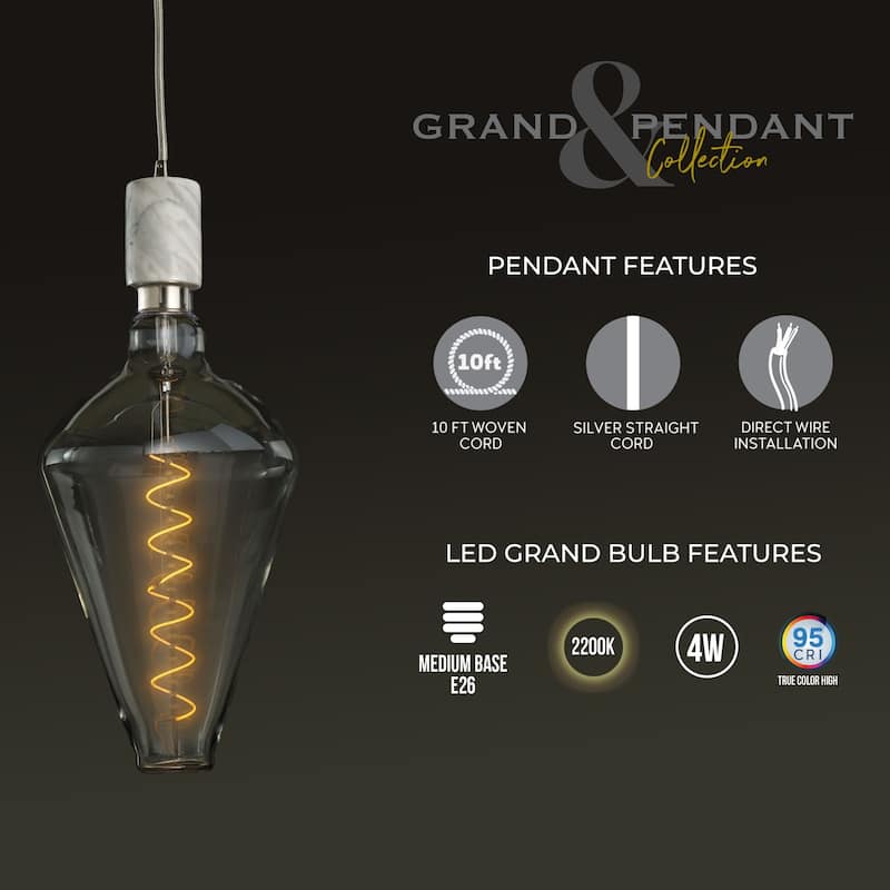 Bulbrite LED Grand Bulb and Pendant Kit Clear Glass 15" Diamond Shaped Bulb