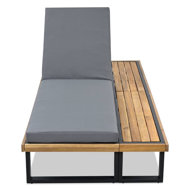 Outdoor Lounge Chair Set of 2 with 5 Position Adjustable Backrest, Iron Patio Loungers Recliners with Wood Side Table