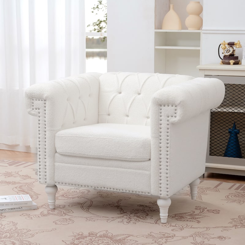 38.98" Buttons Tufted Accent Chair with Birch Legs