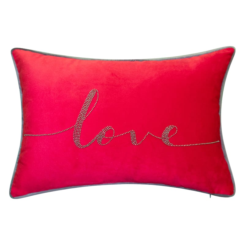 Edie At Home Celebrations Beaded 'Love' Decorative Pillow 12x18 - Red