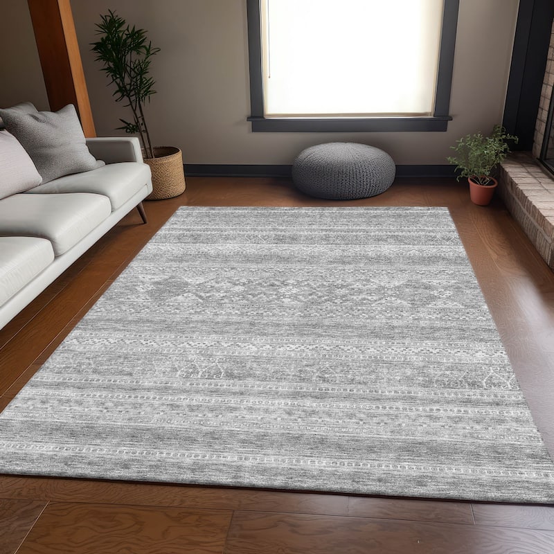 Premium Washable Super Soft Boho Stripe Mayfield Rug - Silver - 8' x 10' - Rectangle