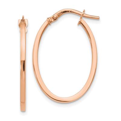Curata 10k Rose Gold Hinged Squared Tube Polished Oval Hoop Earrings 26.75x2mm