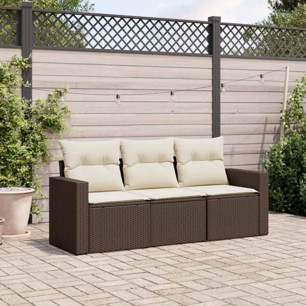 vidaXL Garden Sofa Set Brown, Cream White - 24.4 x 25.8 x 27.2