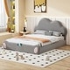 preview thumbnail 15 of 24, Upholstered Platform Bed Low-Profile Queen Size Bed Frame with Cloud-shaped Headboard and Cartoon Footboard, Velvet Fabric