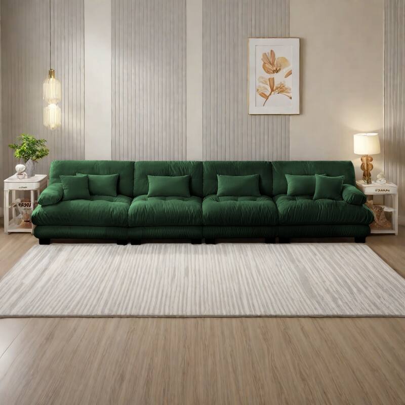 173.2" Chenille with Bolster Armrests, High-Resilience Sponge Cushions - Green