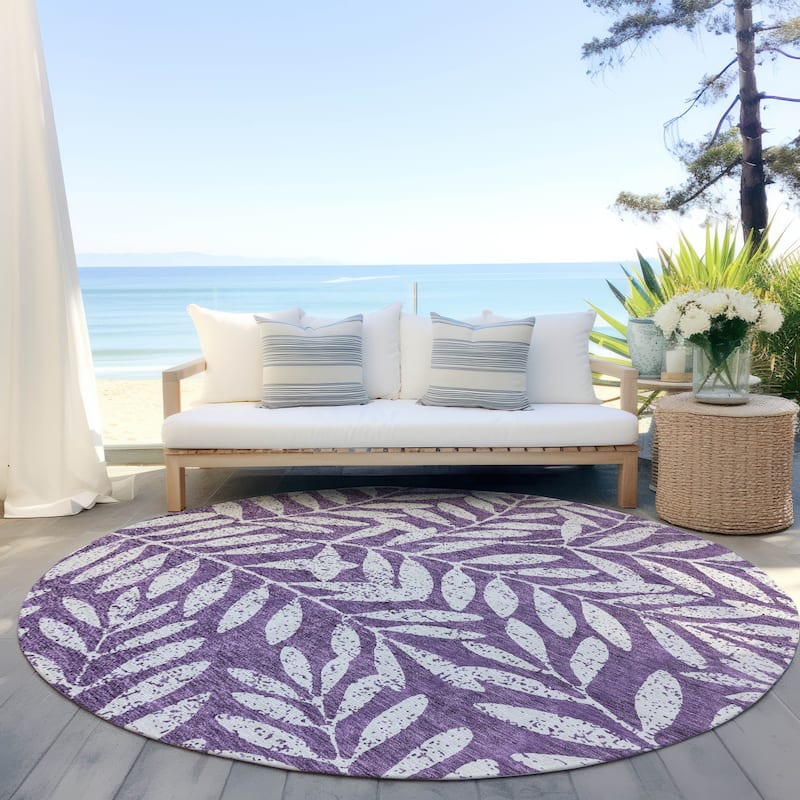 Machine Washable Indoor/ Outdoor Chantille Palm Rug - Purple - 8' x 8'
