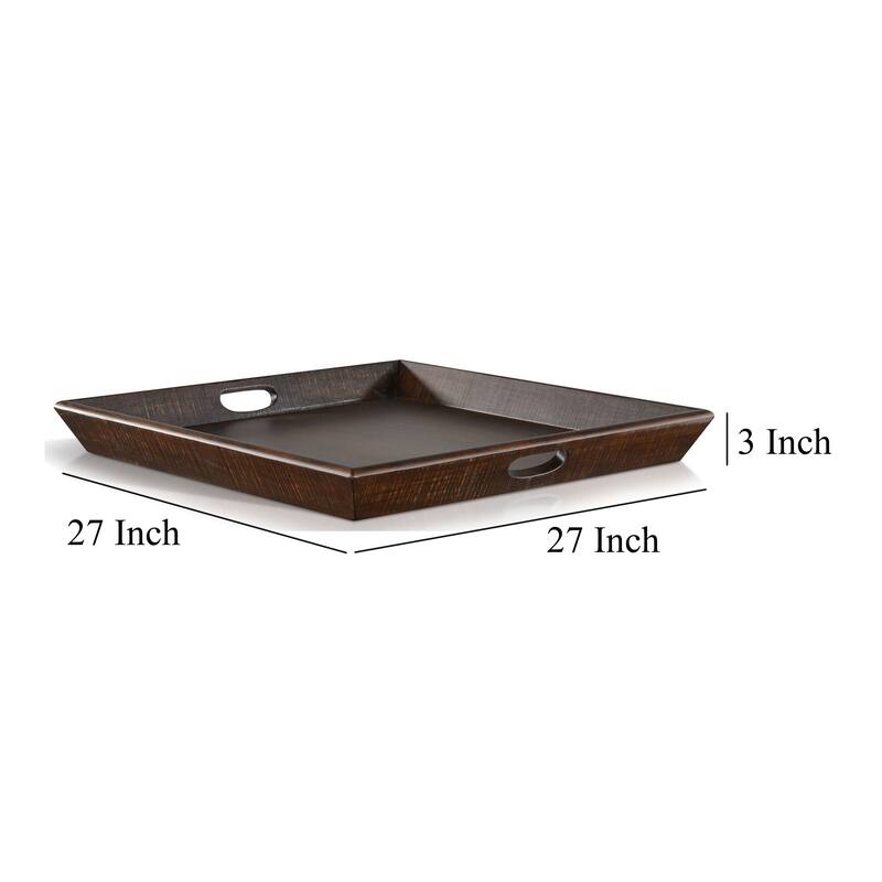 Flint Decorative Serving Tray, 27x27 Square Dark Rustic Oak Brown