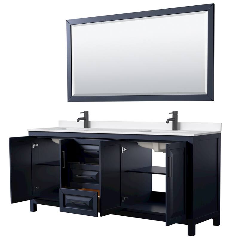 Daria 80-inch Double Vanity, Single Hole Quartz Top, 70-inch Mirror