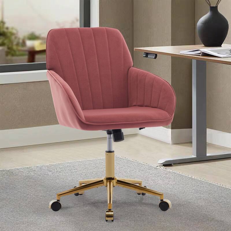 Adjustable Velvet Office Chair with Wheels, Ergonomic Swivel Study Desk Chair, Upholstered Task Chair with Backrest Seat