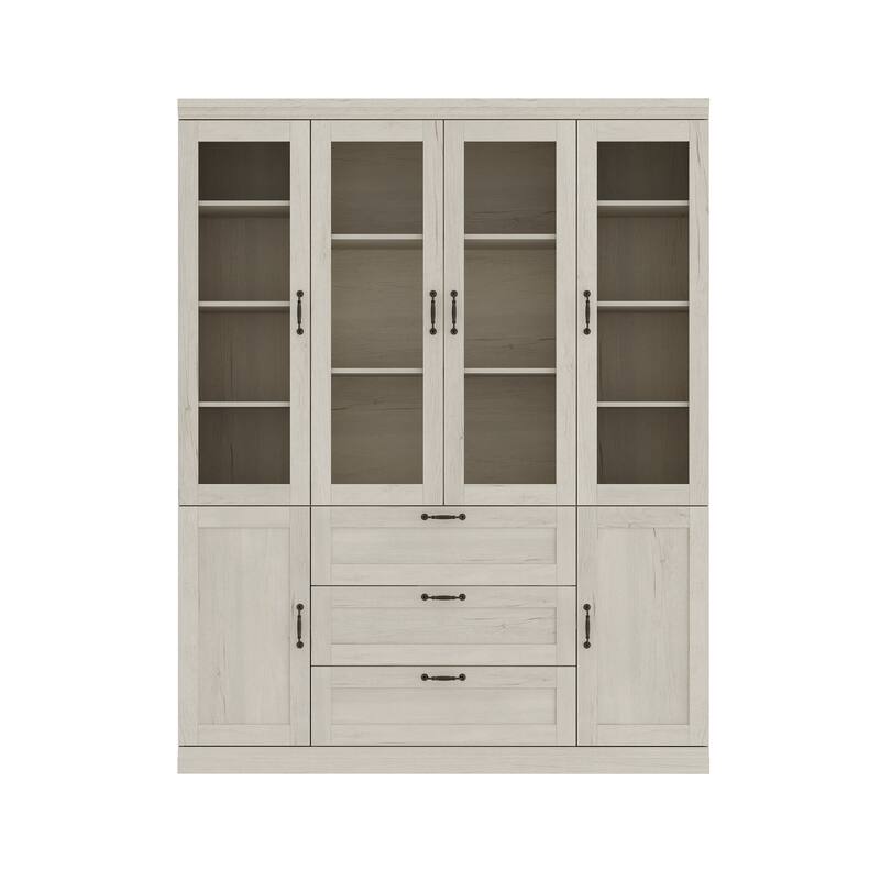 Bookcase Cabinet with Glass Doors and Drawers Multi-Purpose Storage Display Hutch for Living Room or Dining Room