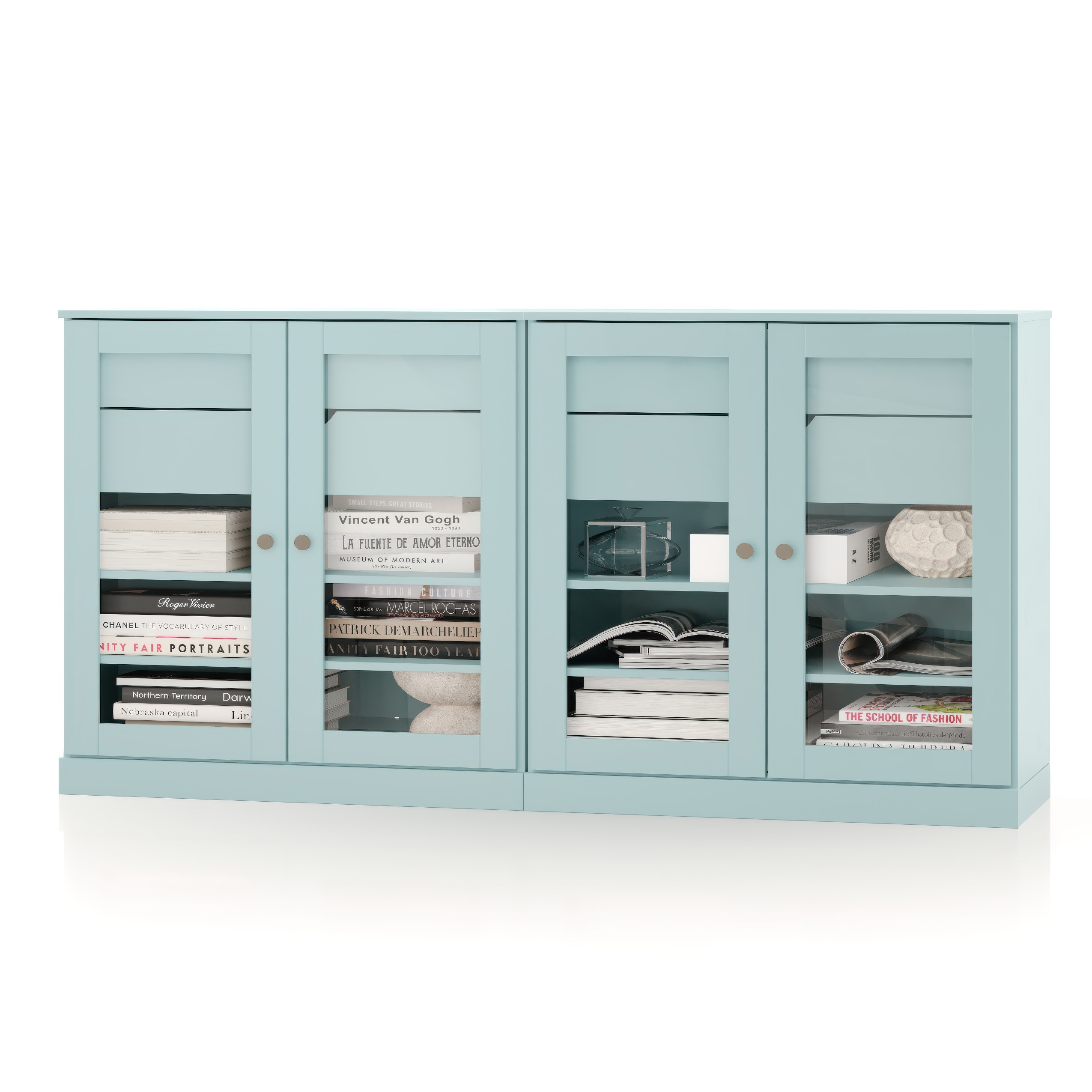 Palace Imports 100% Solid Wood 64" Sideboard with Clear Glass Doors, 4-Drawers and Adjustable Shelves