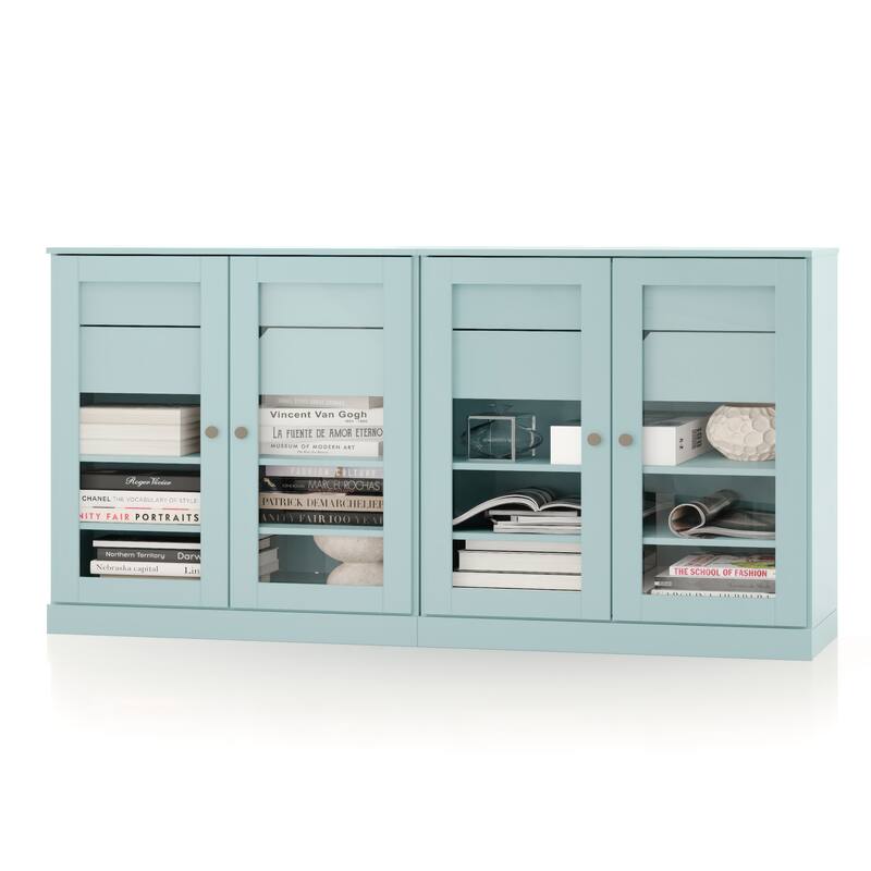 Palace Imports 100% Solid Wood 64" Sideboard with Clear Glass Doors, 4-Drawers and Adjustable Shelves