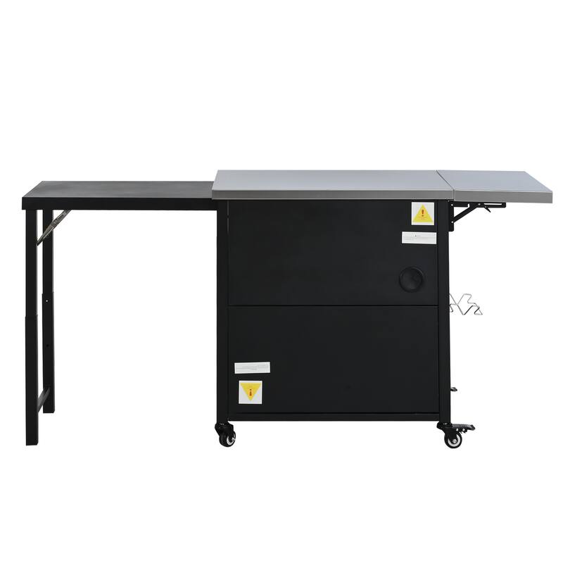 Foldable Outdoor Prep Station BBQ Cart with Trash Rack, Portable Kitchen Island Grill Cart with Foldable Top